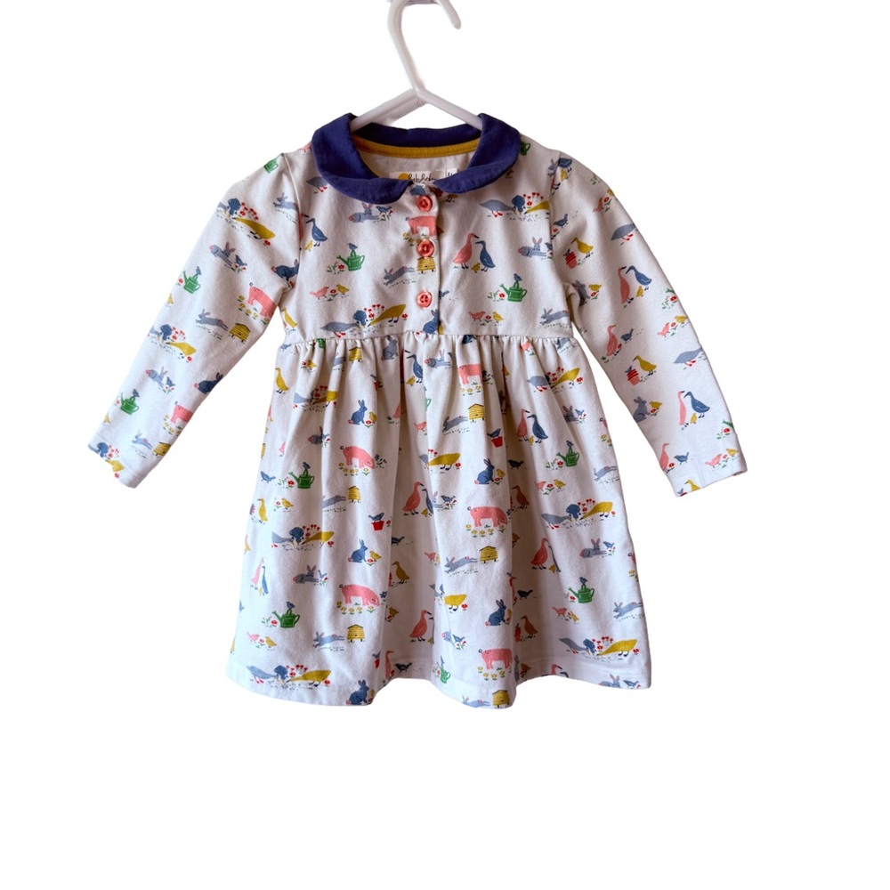 Baby Boden Animal Farm Print Blue and Yellow Dress